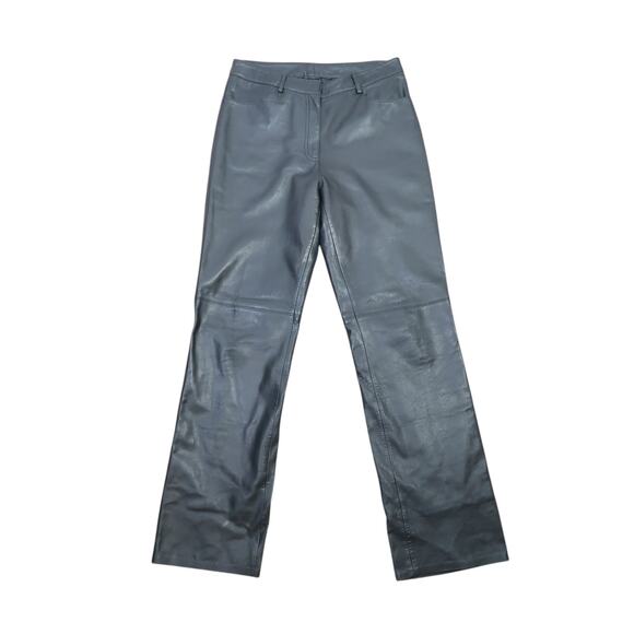 Vintage 90s Vakko Sport Black Leather High Rise Straight Leg Pants 8 - Picture 1 of 4